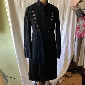 Black velvet military style slim fit duster